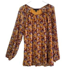 A Love Story Womens BlouseTop 2X Floral Mesh Netting Lined Cottage Peasant Boho